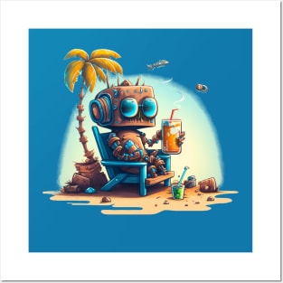 Retired robot under the palm tree Posters and Art